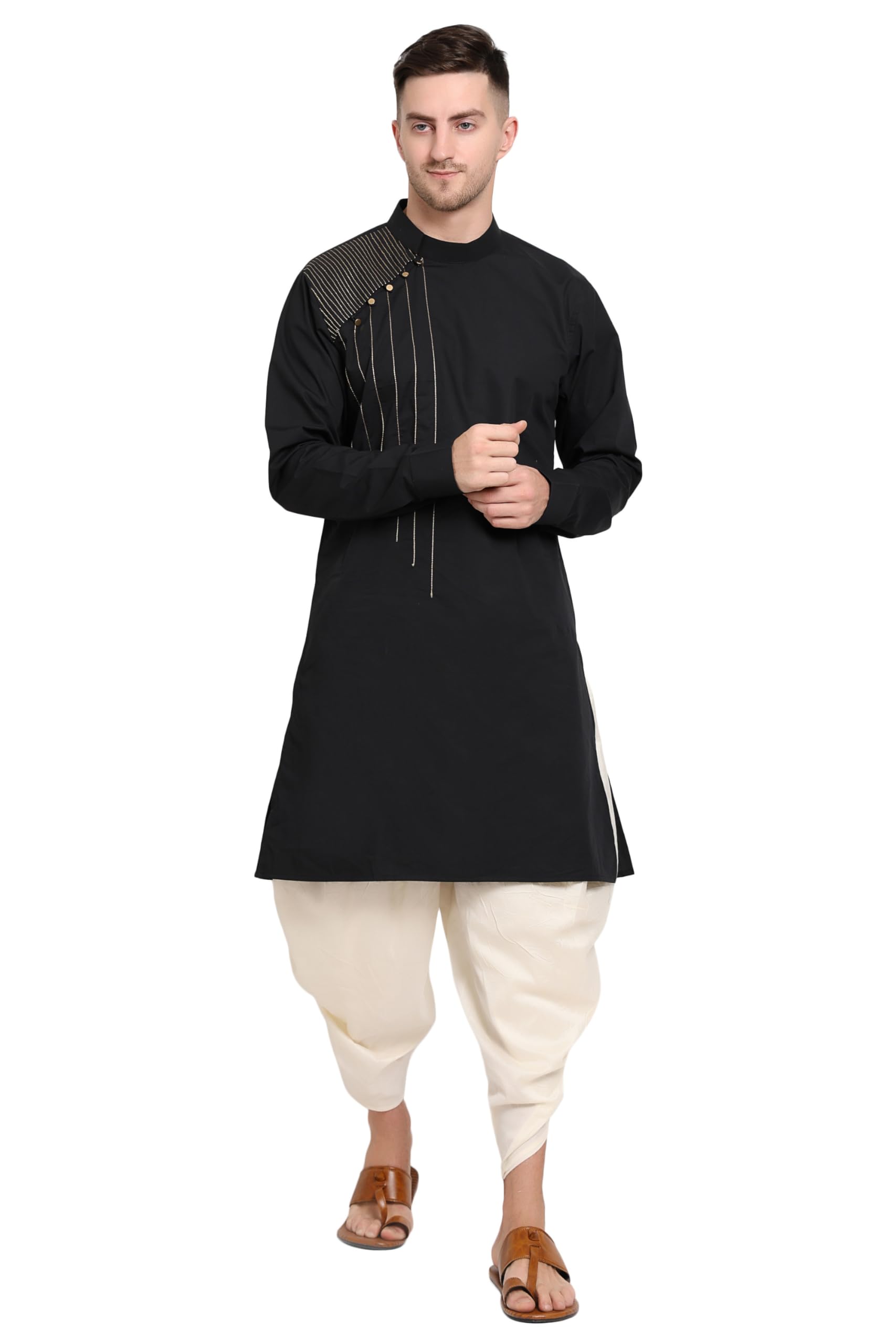 midav Men’s Regular Cotton Full Sleeves Kurta for Stylish & Comfortable with The Perfect Indian Ethnic Ensemble | Black | JZ-1QKE-485Q | Regular Fit-picture-13