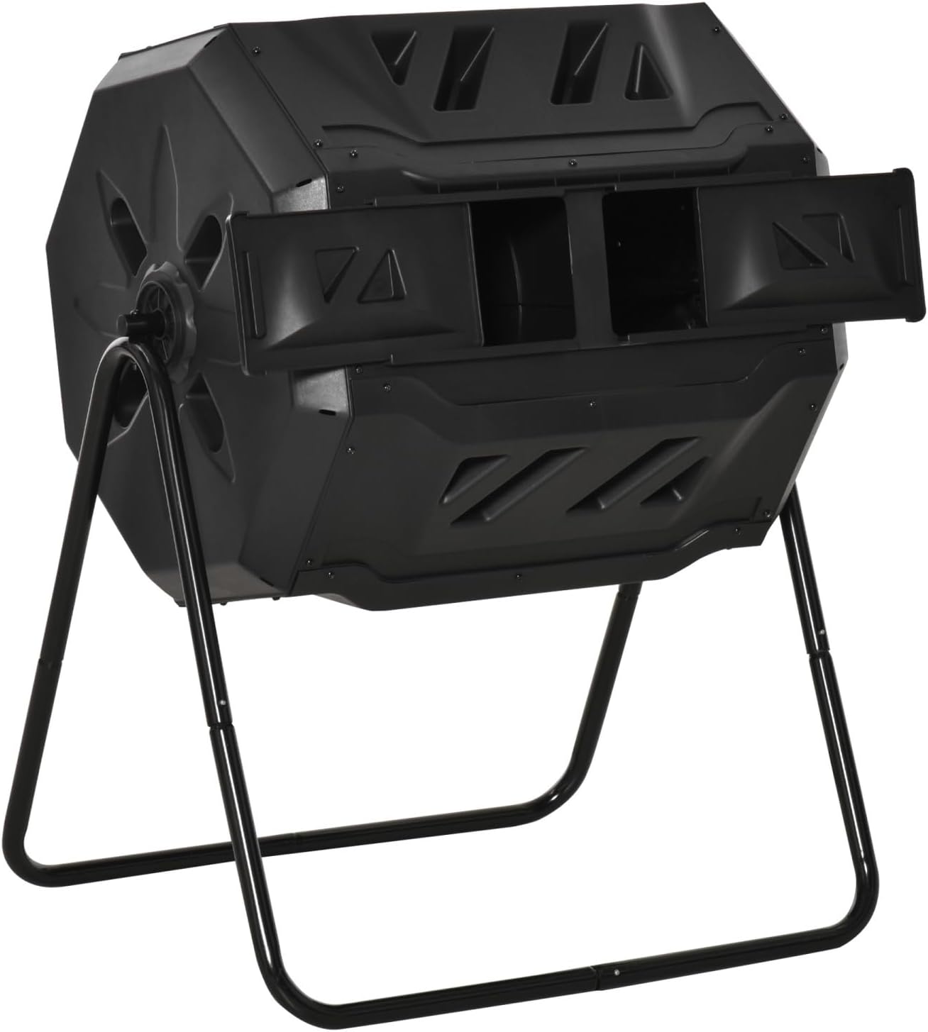 Tumbling Compost Bin Outdoor 360° Dual Chamber Rotating Composter 43 Gallon, Black