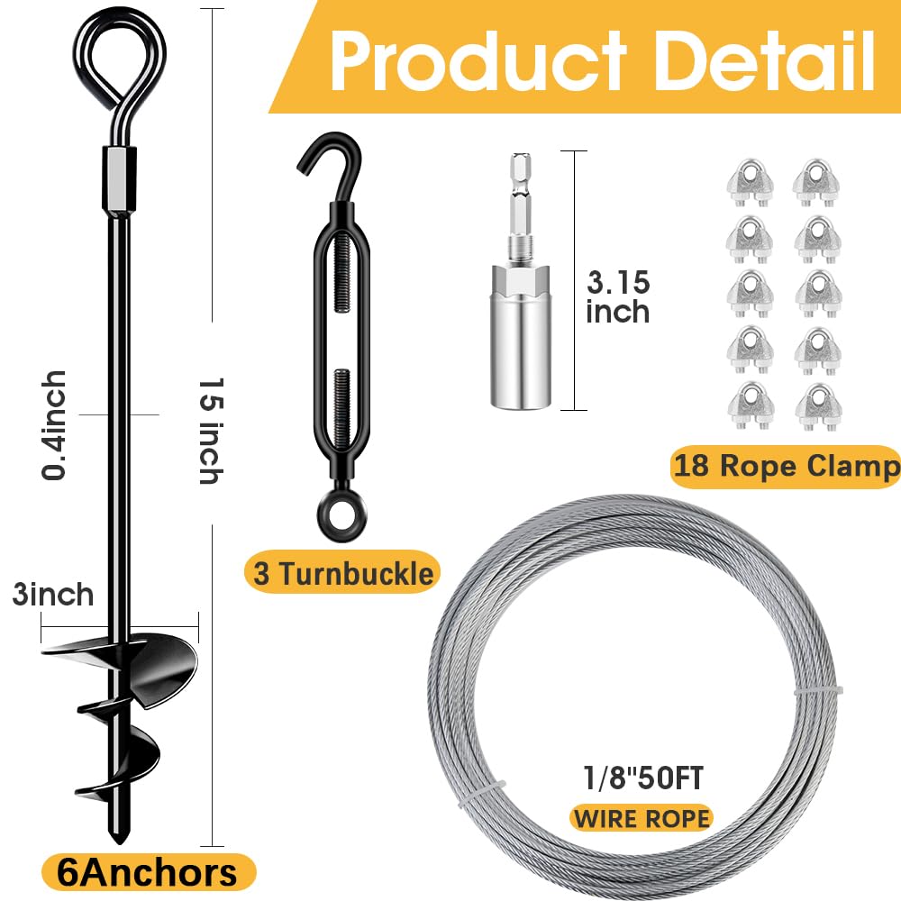 Kit di ancoraggio a terra da 35,6 cm con cavo zincato da 3/16", con picchetti per trampolino, ancoraggio ad alto vento, ideali per tettoie, capannoni, porte auto, altalene, gazebo serra (35,6 cm da 6