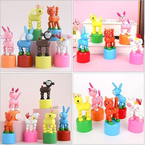 Miniatura 7 de Toyvian 4 unids de madera gato perro estatuilla juguete bailando mecedora dedo marionetas de madera Push Up juguete animales dedo marioneta