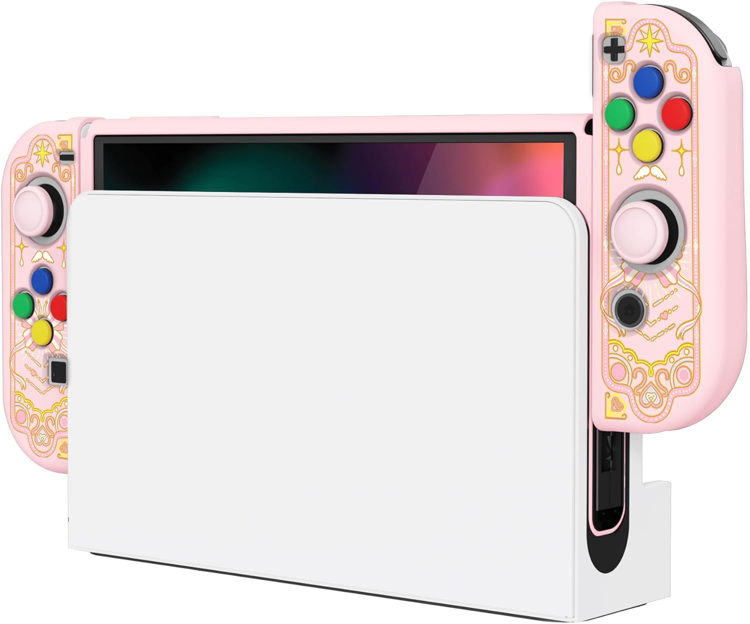 PlayVital ZealProtect Soft Protective Case for Nintendo Switch OLED, Flexible Protector Joycon Grip Cover for Nintendo Switch OLED with Thumb Grips & ABXY Direction Button Cap - Magic Wings - Image 6