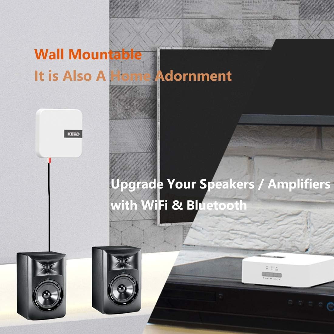 Screenshot of the MUZO app interface and logos of supported streaming services.