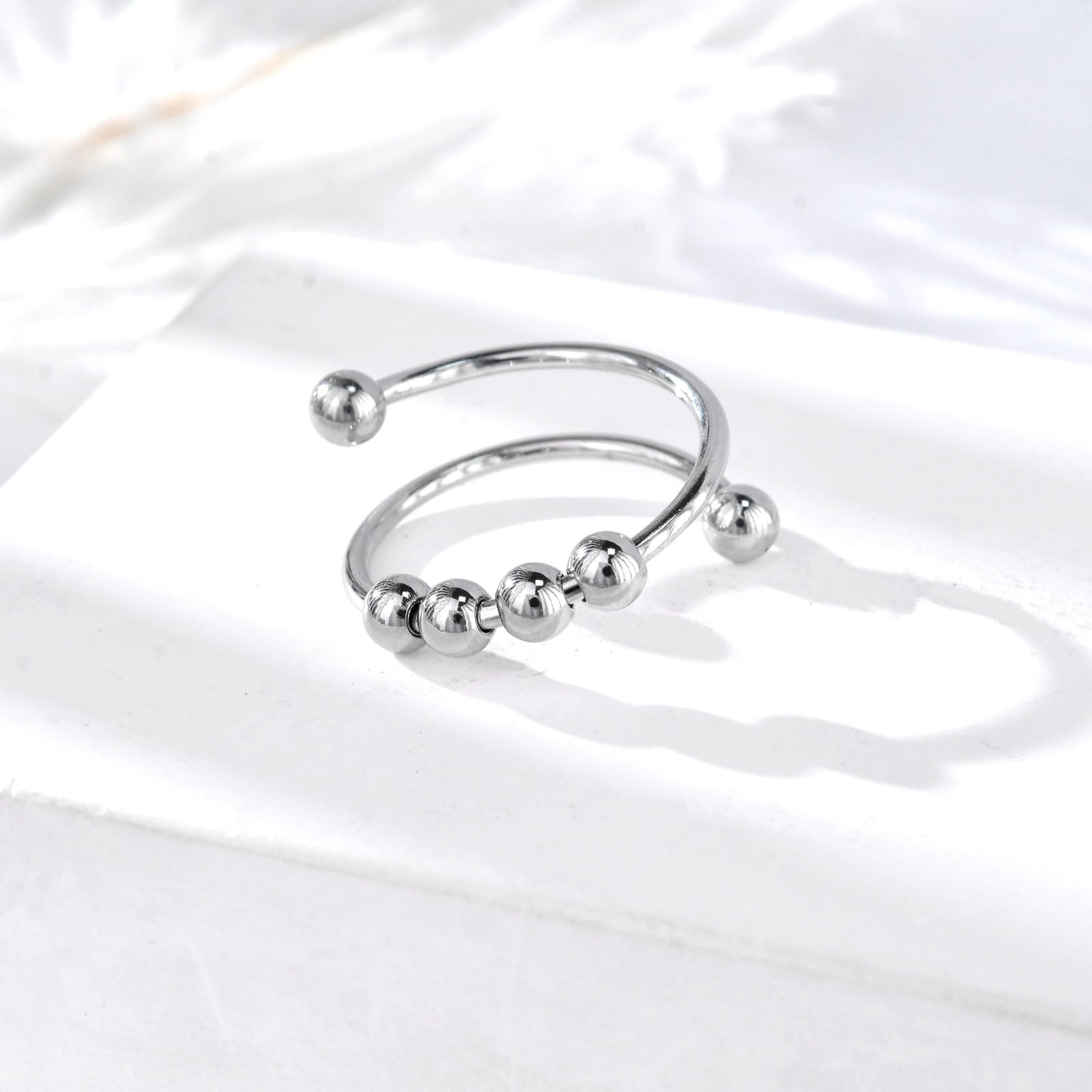 INFUSEU Anello Antistress, Perline Anelli Anti-Stress Fidget Regolabili Spinner Anti Ansia Impilabili Ruota Liberamente Anello Anxiety Stili Multipli Regali per Donna Ragazza