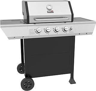 4-Burner Propane Gas Grill with Warming Rack, Outdoor BBQ Grill with 34,000 BTUs Output for Patio Garden Barbecue Grilling, Black & Silver