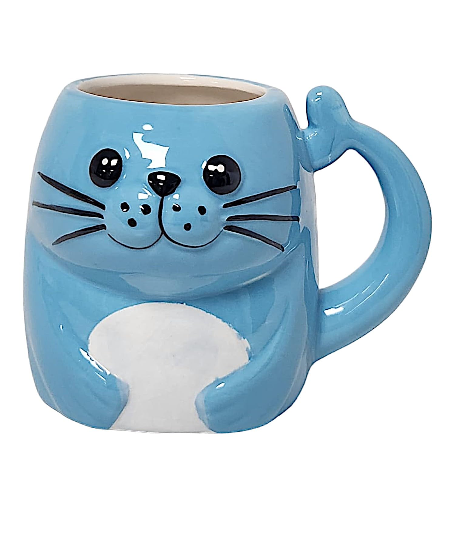 Ceramic Seal Shaped Mug, 250ml, Iridescent Blue, Animal Shaped Cup with Handle