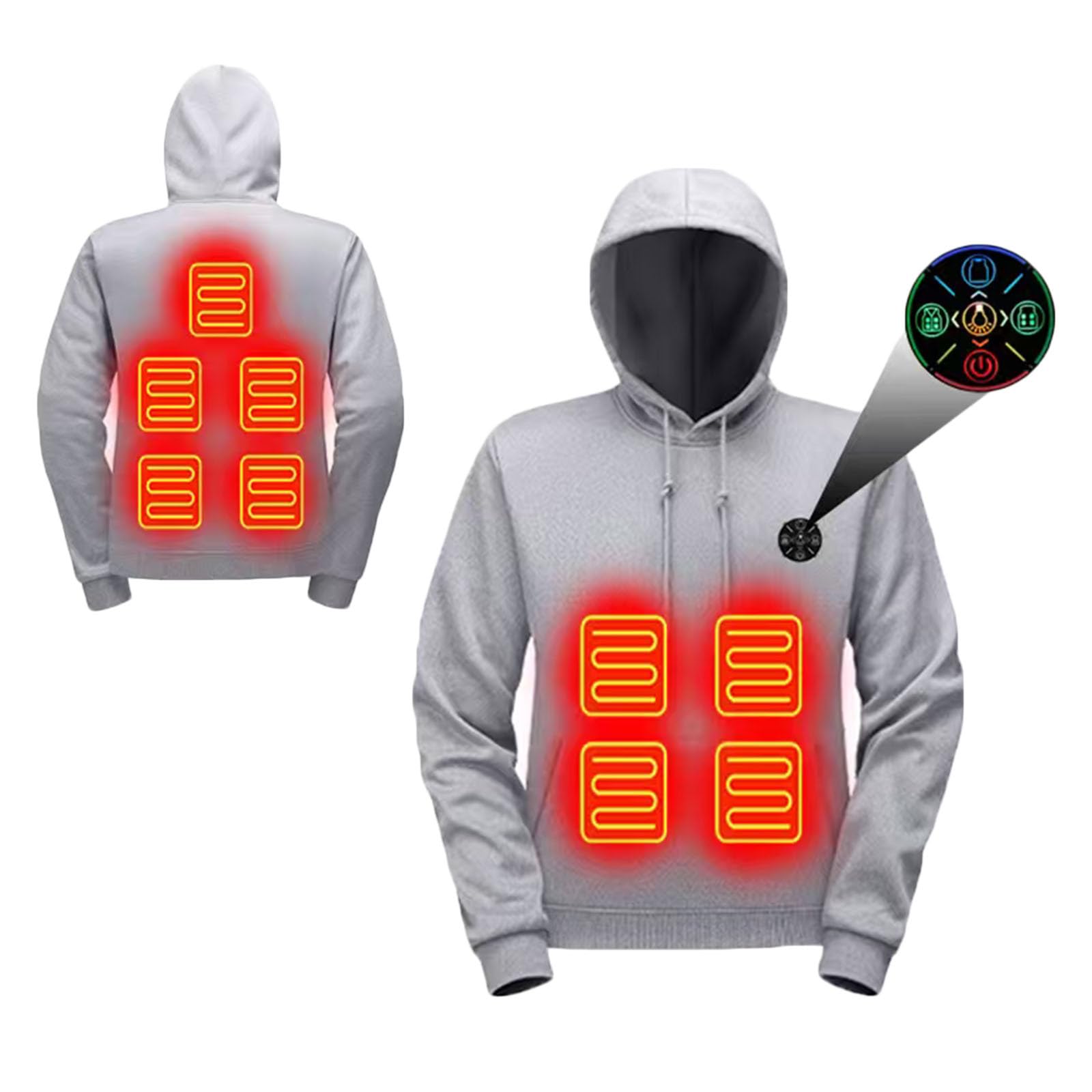 Herren Beheizbare Hoodie mit 9 Heizzonen Winter Sweatshirt Kapuzenpullover