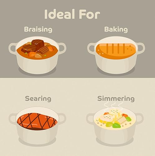 Miniatura 6 de Segretto Cookware Olla Holandesa de Hierro Fundido Esmaltado con Tapa 4.57 Cuartos, Bianco Perla (Blanco Hueso) Horno Holandés Esmaltado Blanco de