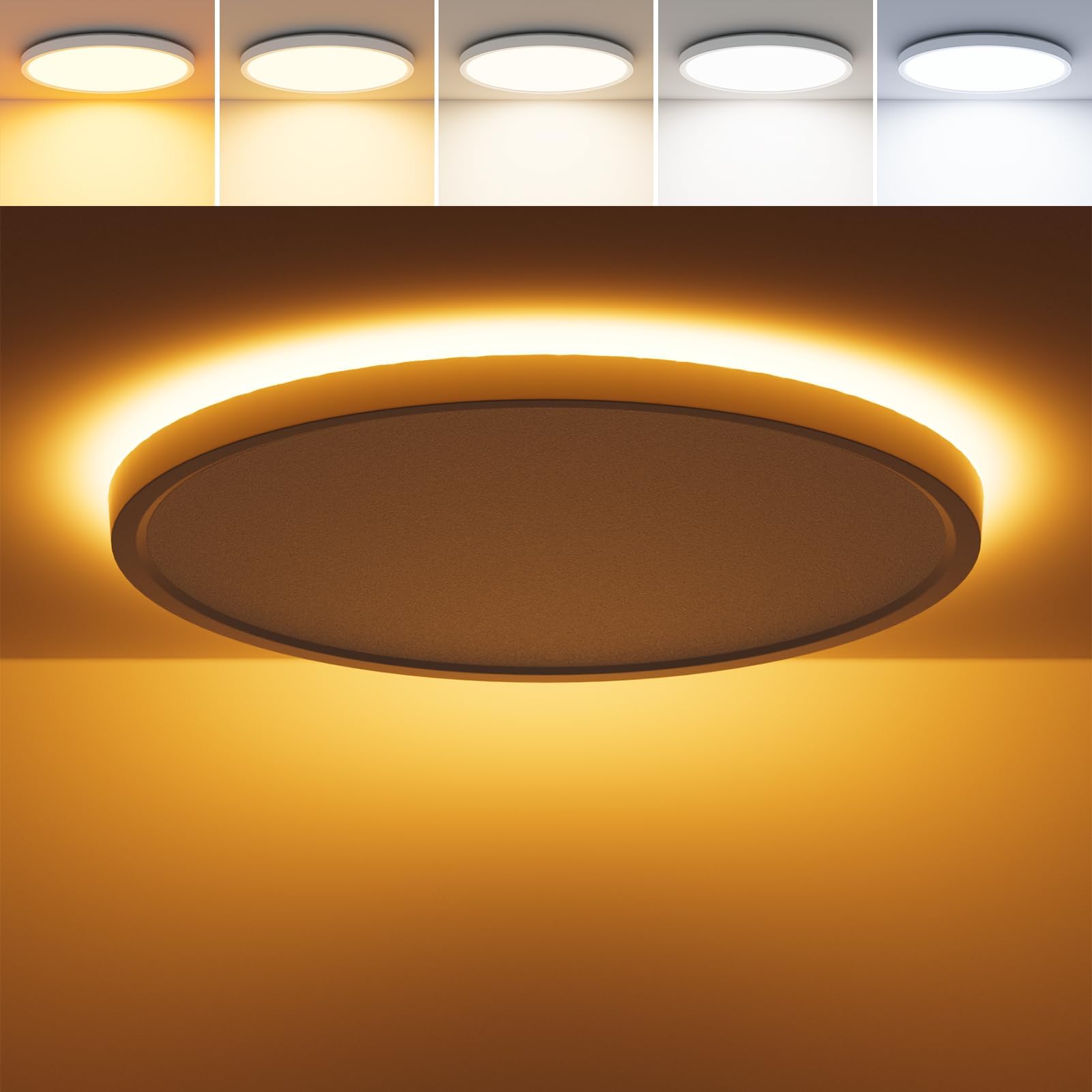 12 Inch LED Flush Mount Ceiling Light with Night Light, 24W 2600LM, 5 Color Selectable (2700K/3000K/4000K/5000K/6500K) & Dimmable, White Round Ceiling Light for Bedroom, Kitchen, Hallway