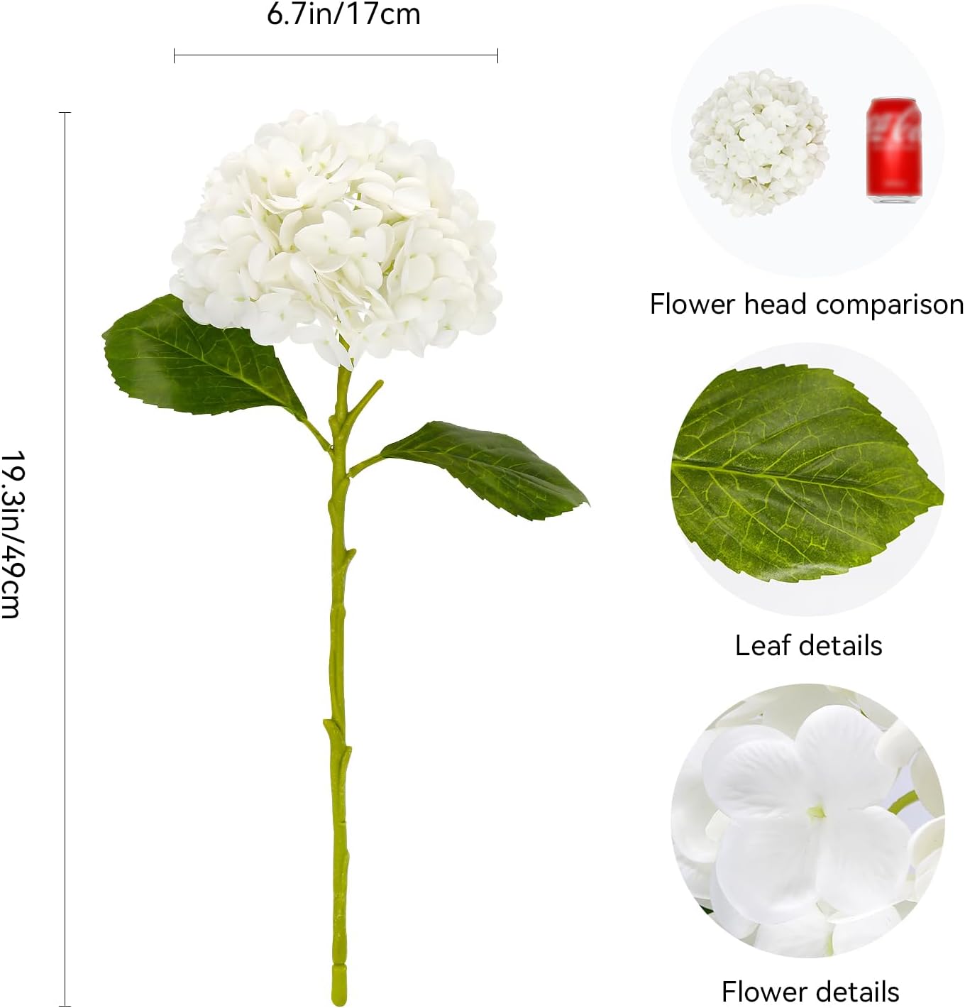 Hydrangea Artificial Flowers with Stems 6 PCS 19.3" Latex Faux Hydrangea Fake Flowers Bulk Real Touch for Vase Indoor Home Decoration Wedding Centerpieces Arrangements (White) White 6