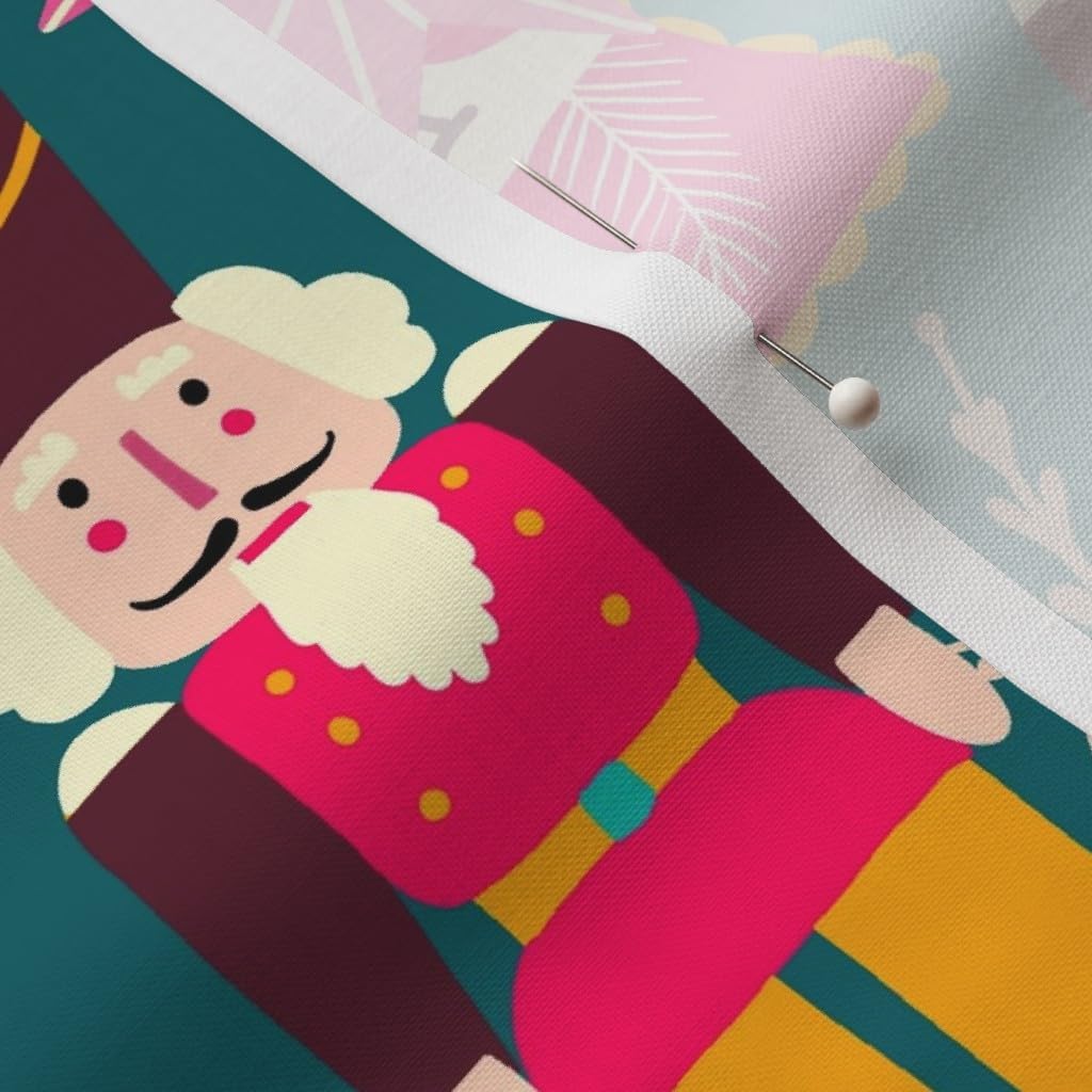 Spoonflower Fabric - Deck Colorful Xmas Teal Medium Scale Stars Angels Ornaments Nutcracker Printed on Petal Signature Cotton Fabric by The Yard - Sewing Quilting Apparel Crafts Decor