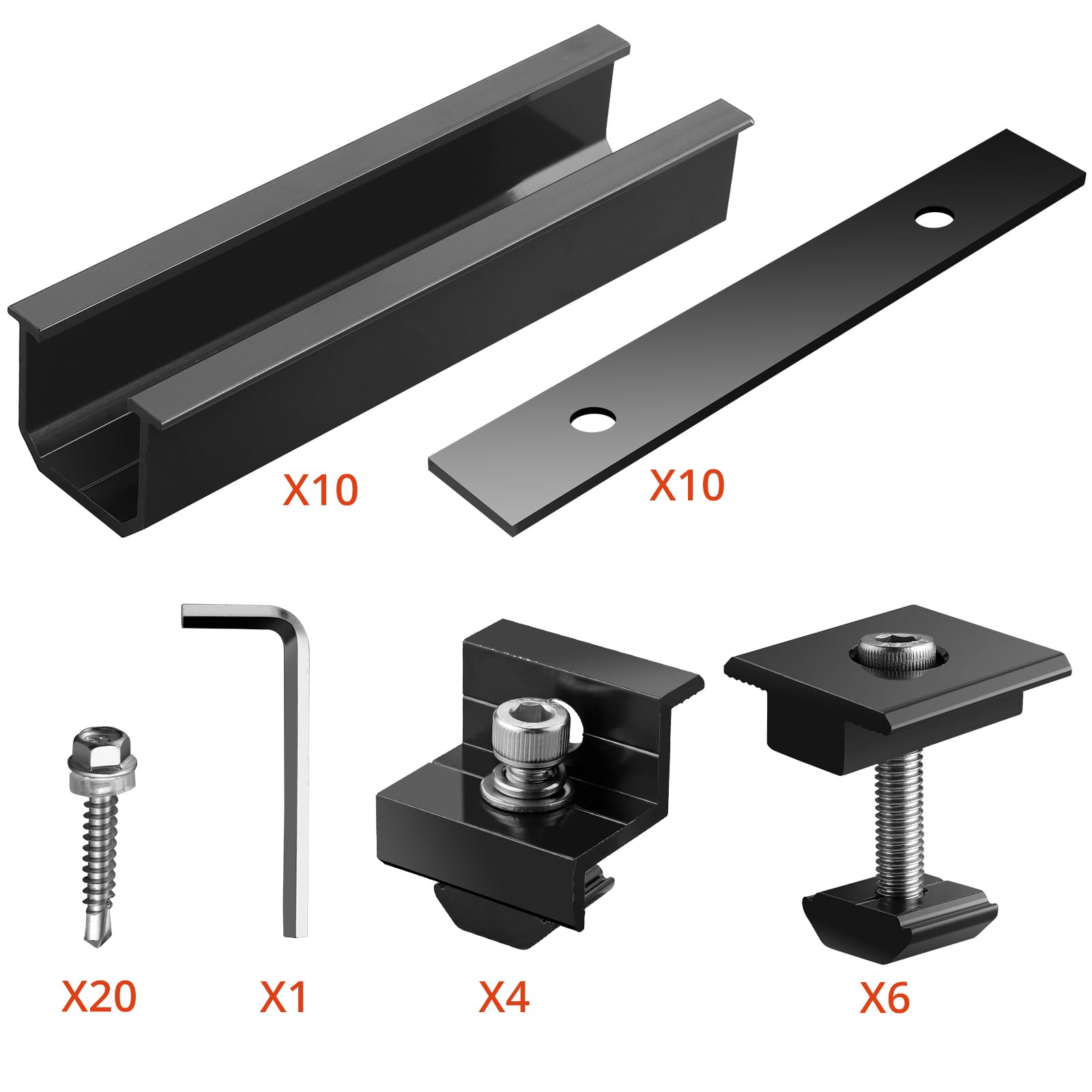 GETLITOOL Kit de Soporte para Paneles Solarese Aluminio, Riel de Montaje de 120 mm, Soportes de Montaje para Paneles Solares de 30 mm/35 mm (Negro, para 4 paneles)