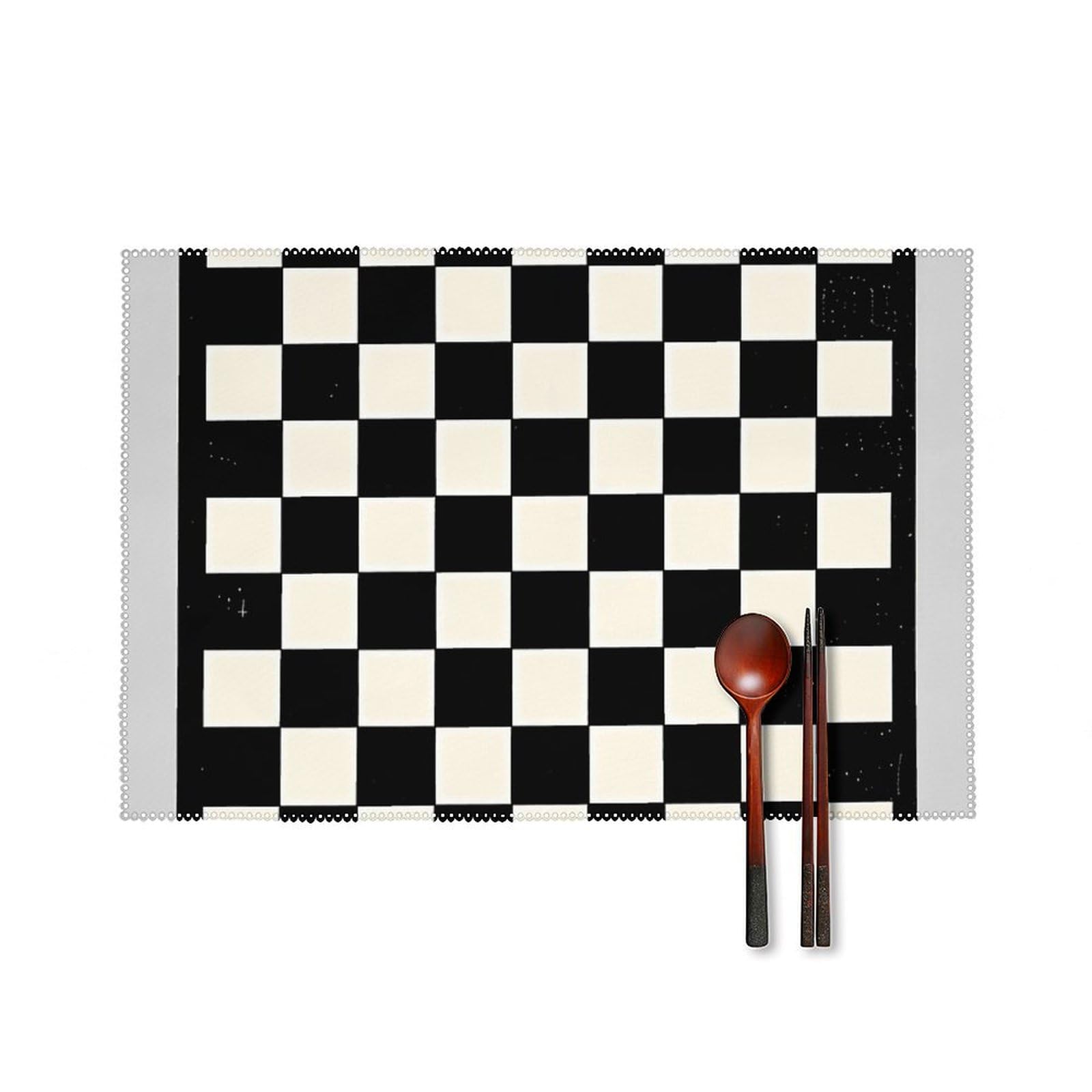 Set de table en toile noir et blanc lavable et résistant à la chaleur x6