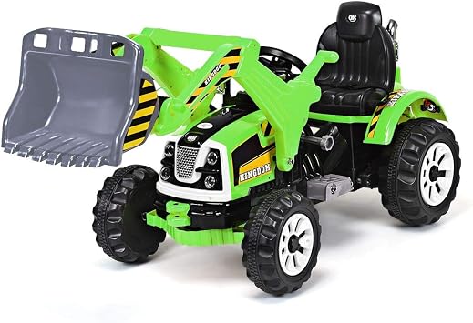 HONEY JOY Ride on Excavator, 12V Battery Powered Construction Vehicles for Kids, Front Loader Shovel w/Horn, 2 Speeds, Forward/Backward, Safety Belt, Kids Bulldozer for Boys GirlsGreen