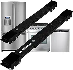 Suporte Ajustável com Rodízios para Eletrodomésticos, Capacidade 200kg, Compatível com Geladeira, Fogão e Máquina de Lavar Louças (Preto)