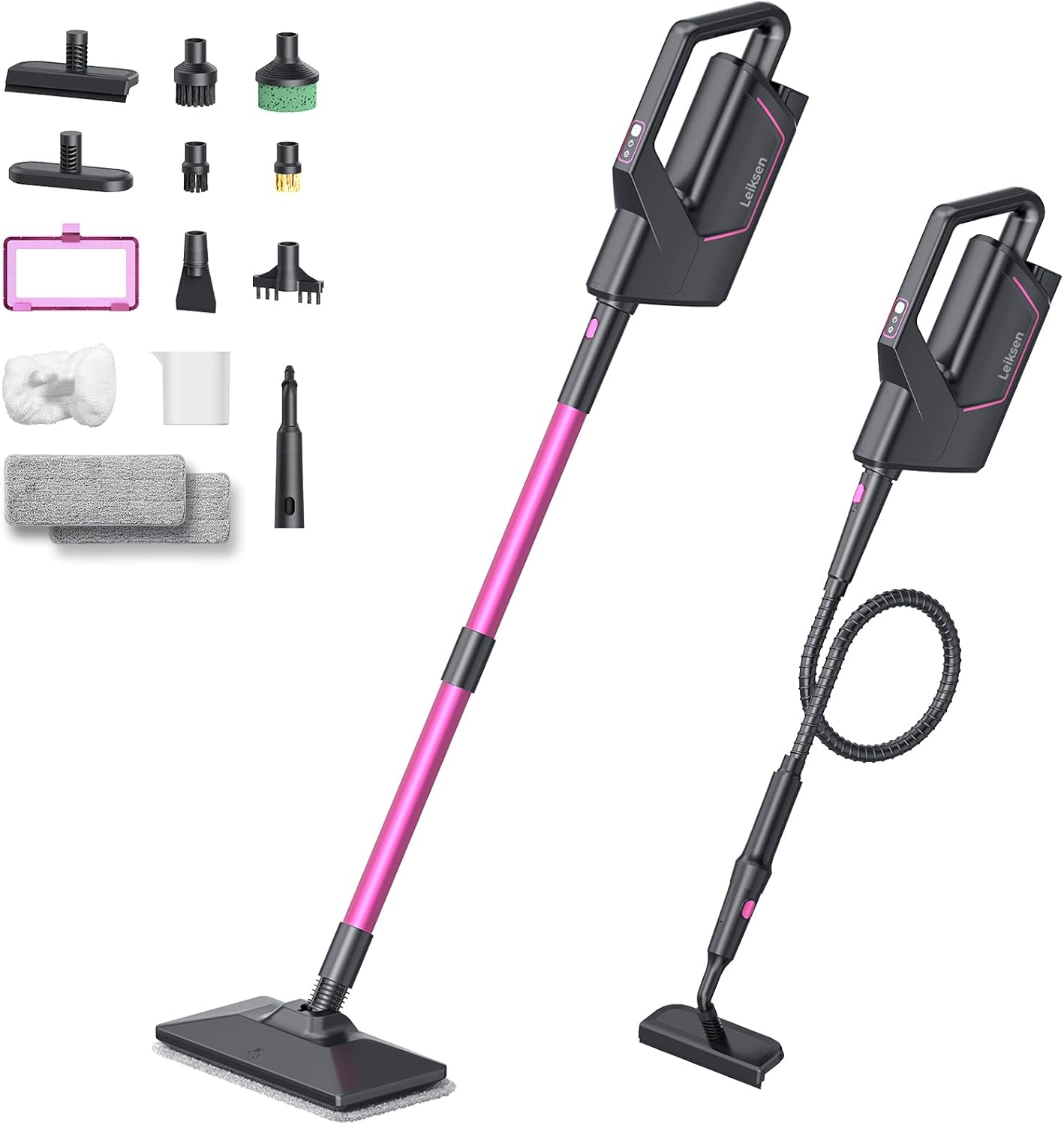 12-in-1 Steam Mop, Steam Cleaner Detachable, Extendable Hose, 23FT Power Cord, 440ml Removable Tank, 260°F Floor Steamer, 3-Level Control, Multi-Purpose for Hardwood, Tile, Grout, Windows, Kitchen Magenta & Gray