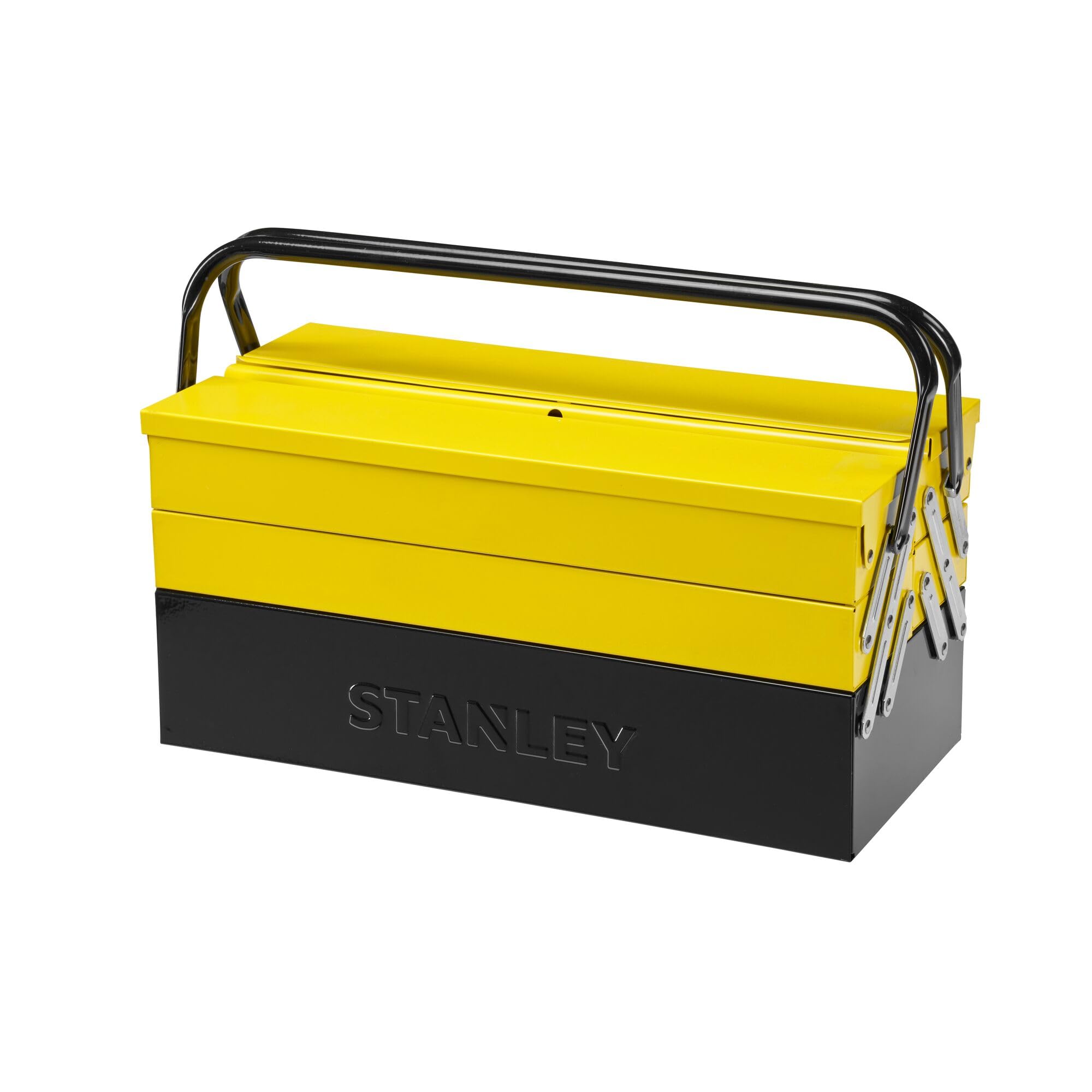 STANLEY 1-94-738 18'' 460 mm Cantilever Tool Box with 5 Trays & Double Handles for Easy & Convenient Storage, 1 Year Warranty, YELLOW & BLACK
