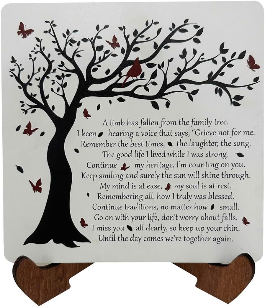 Wooden Sympathy Plaque with Stand – A Limb Has Fallen from The Family Tree Memorial Sign – Bereavement Condolence Gifts for Loss of Loved One – Tabletop Remembrance Decor