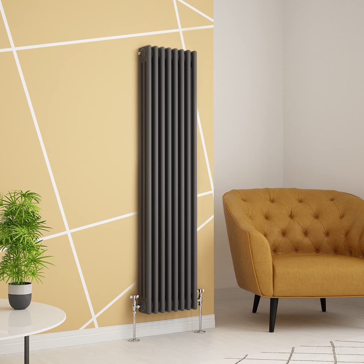 Warmehaus Traditional Radiator Triple Column Anthracite Vertical Cast Iron Style Central Heating Tall Radiator -1500x380mm โ image 1