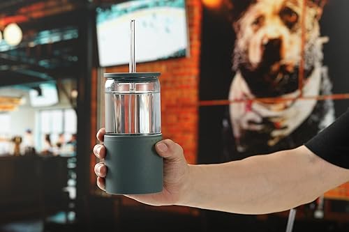 Miniatura 4 de Sunseeke Vaso de vidrio con popote y tapa, taza de café helado de 16 onzas, cepillos de limpieza de fundas de silicona, vasos para agua, café