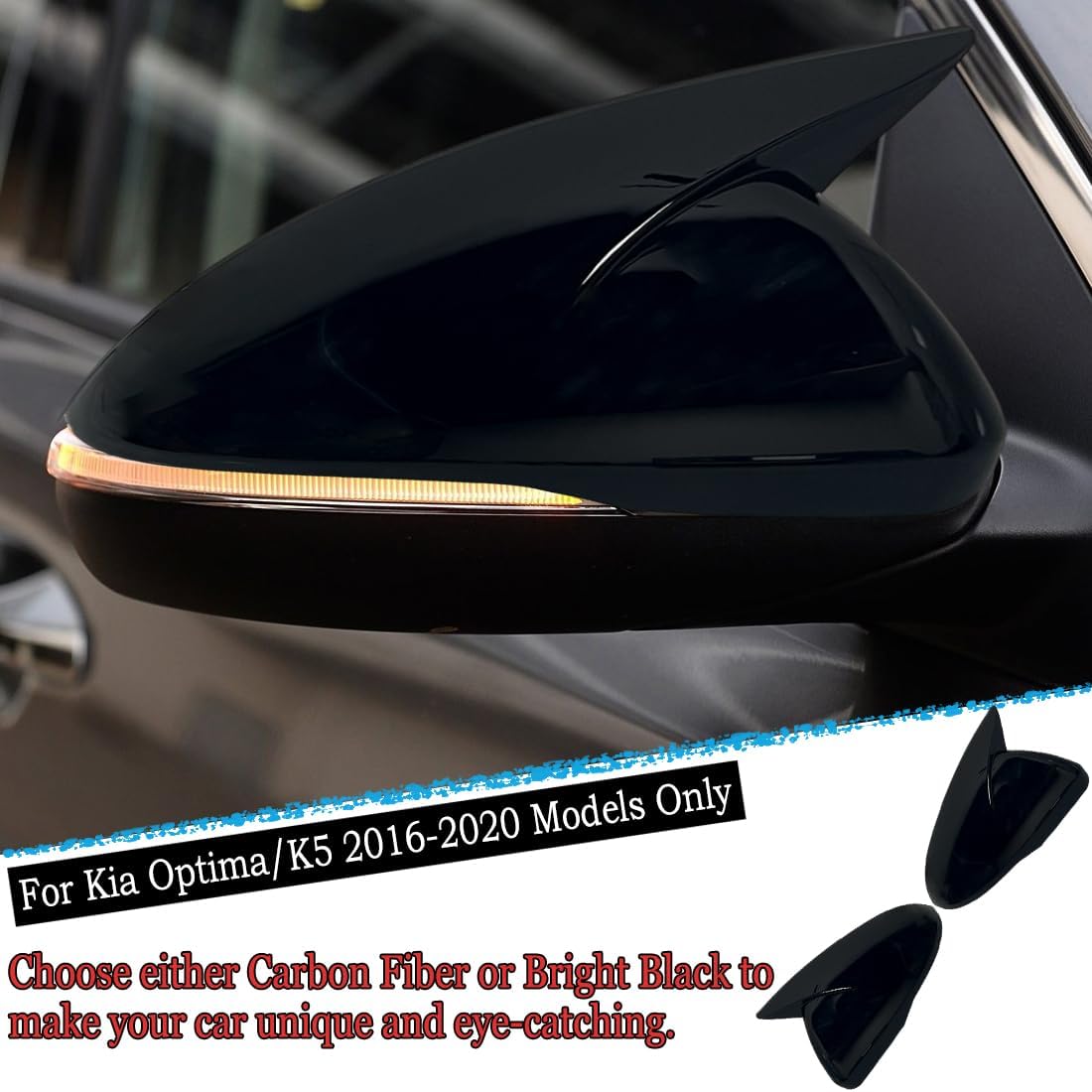 Rear View Mirror Cover，for Kia Optima/K5 2016 2017 2018 2019 2020 Bright Black Turn Signal Housing Cover Accessories