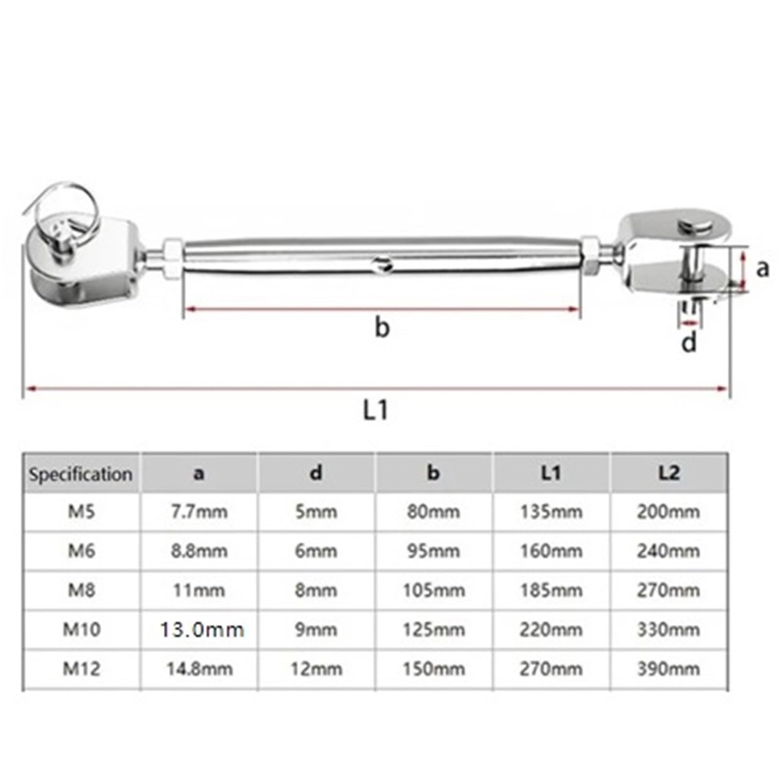 6 uds M5 - M12 304 ganchos de acero inoxidable y ajuste ojo cadena aparejo tensor cuerda alambre dispositivo tensión para Tensar Lonas Toldos(M12,Type 1)