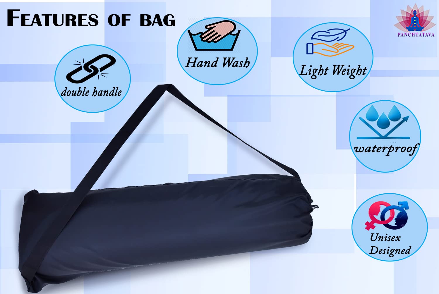 Panchtatava Essay Stretchable Dori Lock Black Full of comforatble Yoga mat Cover for Man and Women