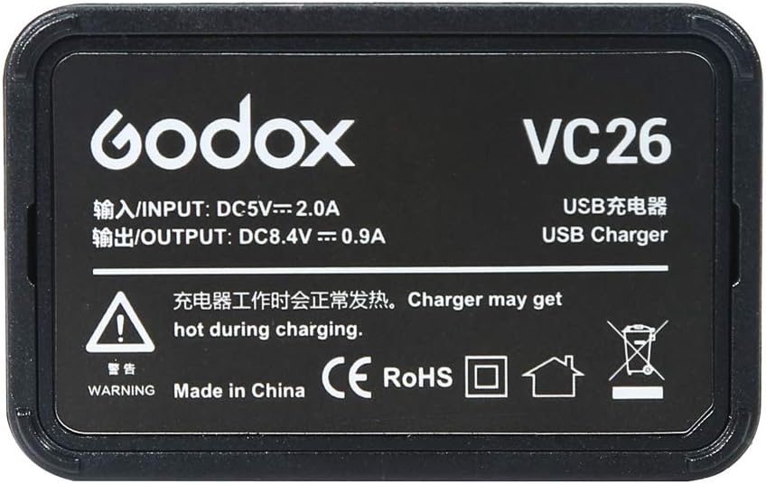 GODOX V1 V1Pro Battery Charger VC26, Compatible with Godox V1-S V1-C V1-N V1Pro-C V1Pro-N V1Pro-S V860III-S V860III-C AD100 PRO MF-R76