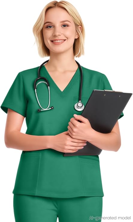 V-Neck Scrub Tops for Women, Stretch 4-Pocket Nurse Uniform