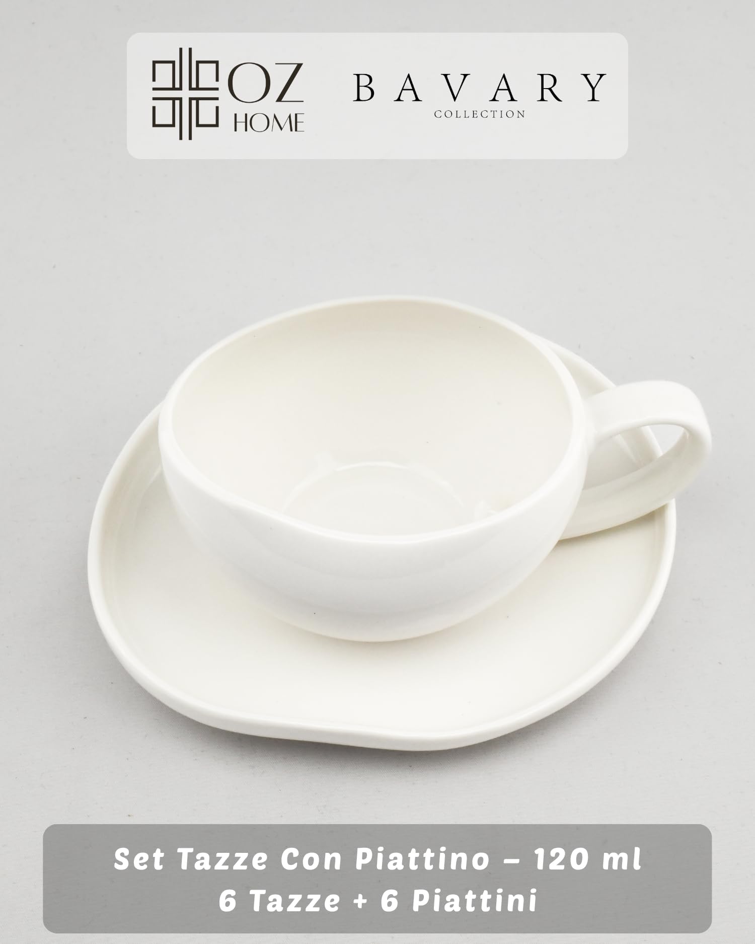 BAVARY Capital Tazzine Espresso con Piattino – Servizio Porcellana 12 Pezzi, 6 Persone –120 ml –Design ondulato moderno –Manico ovale ergonomico – Moka, Demitasse, Caffè turco – Bianco – Lavastoviglie