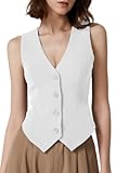 Womens V Neck Vest Top Sleeveless Button Down Fully Lined Solid Going Out Crop Tops