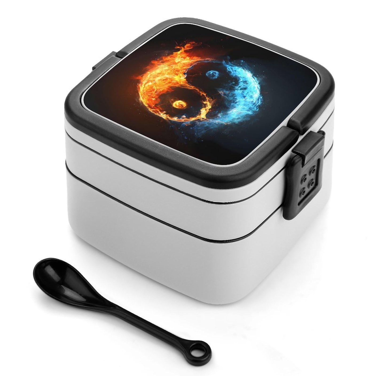 CGSBNGHA Fire And Water Ying-and-Yang Bento Lunch Box 2 Layer Lunchbox Food Container for Adults Office