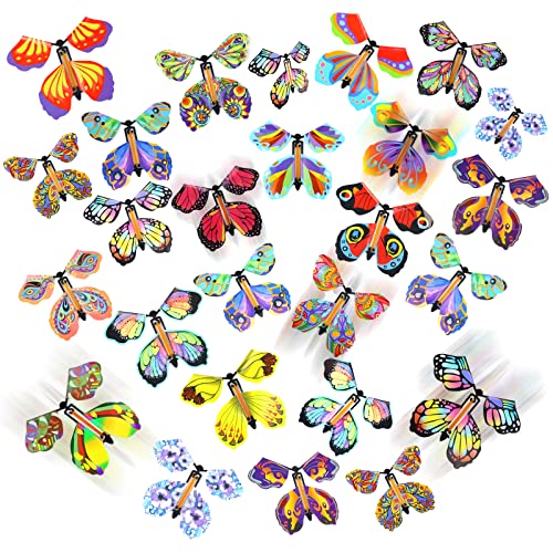 lomimos 20pcs flying butterfly magic wind up butterfly toy gift for kids surprise explosion box wedding birthday party book greeting card20 styles