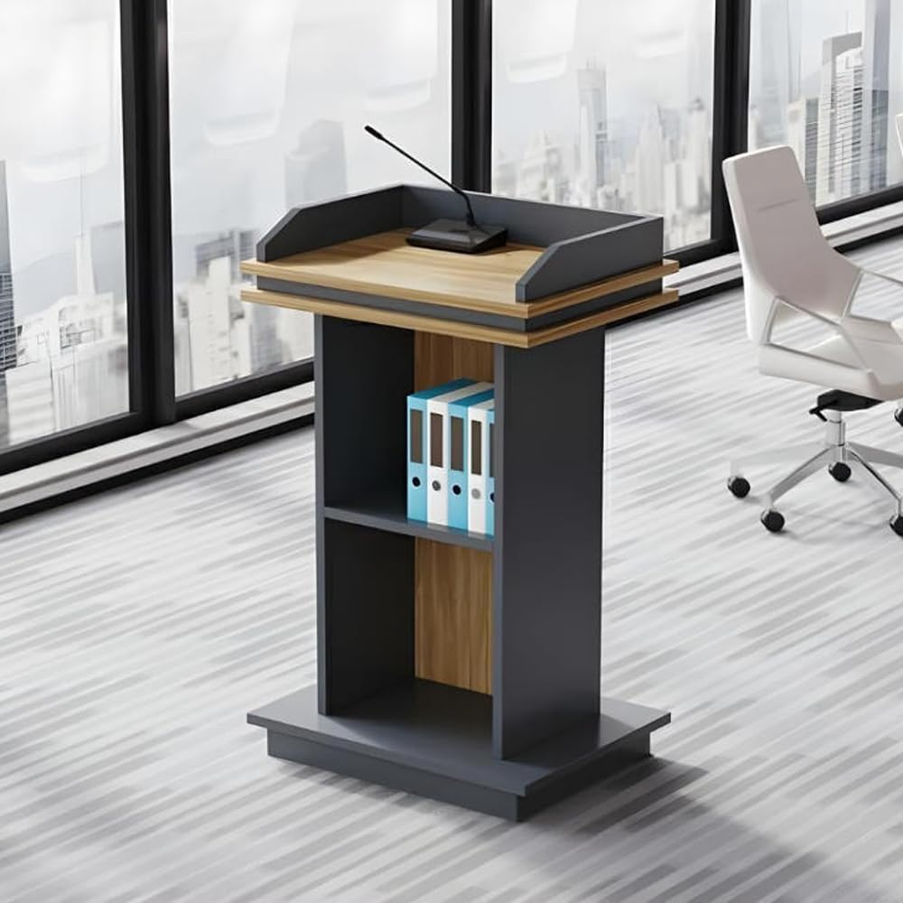 Noir Podium Debout en Bois, 108cm Pupitre de Conférence avec Étagère de Rangement, pupitres d'église Portables pour église, conférence, école, séminaire, Classe (108 x 51 x 40 cm)