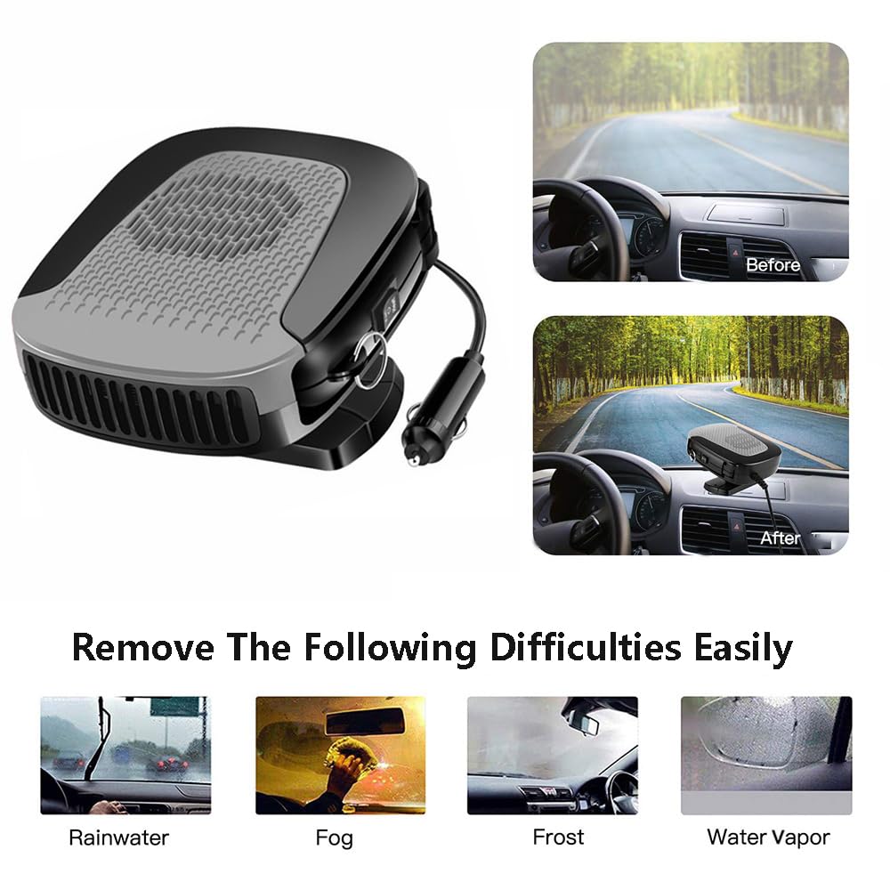 Sbrinatore E Ventola Per Auto Riloer – 12V 150W, 2 In 1, Riscaldamento E Raffrescamento, Base Girevole 360° Con Maniglia Pieghevole, Per Parabrezza E Abitacolo