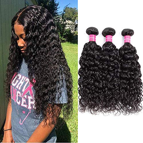 9A Brazilian Virgin water Wave Human Hair 3 Bundles 100% Unprocessed Brazilian Water Wave Hair Weave Bundles Natural Color (10 12 14", bundles)