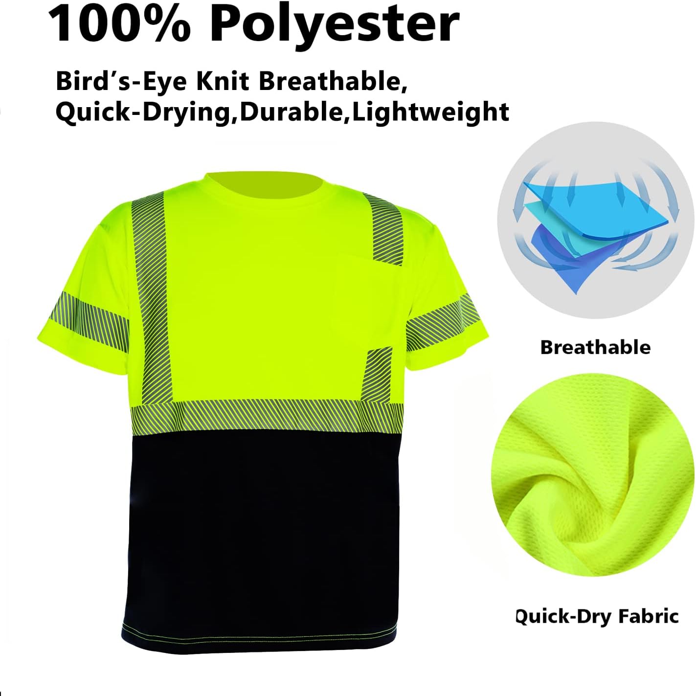 VENDACE Hi Vis Reflective Safety Shirts for Men ANSI Class 3 High Visibility Construction Work T Shirt(Yellow,L) - Image 4