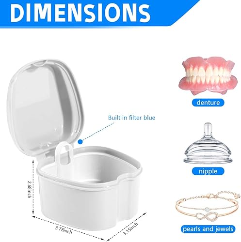 Miniatura 109 de Paquete de 2 cajas de baño para dentaduras postizas, contenedor de almacenamiento con cesta coladora para limpieza de viajes (azul claro y azul)