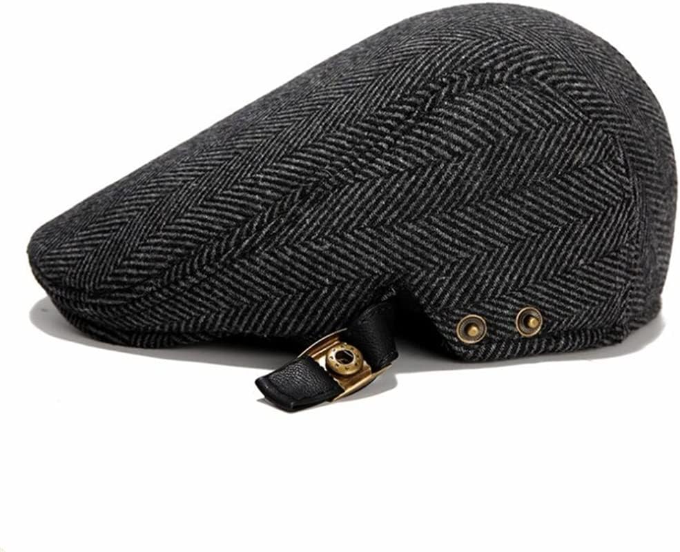 Men Warm Wool Tweed Beret Newsboy Flat Cap Driving Hat Winter British Herringbone Caps