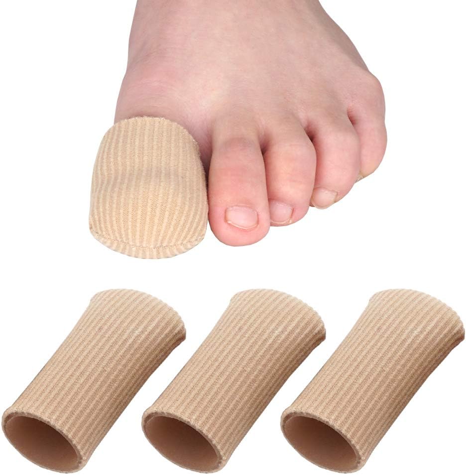 Skyfoot’s Toe Caps Fabric Lined with Silicone Gel Sleeves Protectors - 3 Pack Cuttable Gel Toe Covers For Bunion, Hammer Toe, Blister, Corn (Large 1" Diameter)