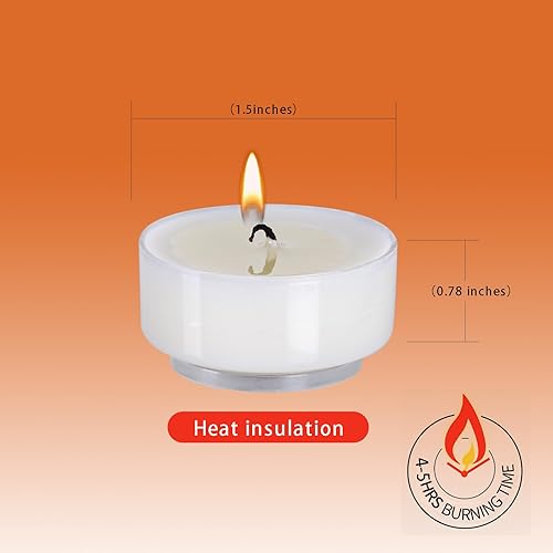 Miniatura 3 de Velas de té sin humo de taza transparente sin perfume, paquete de 50 velas de té de palma blanca, 4 horas de tiempo de combustión, velas votivas de