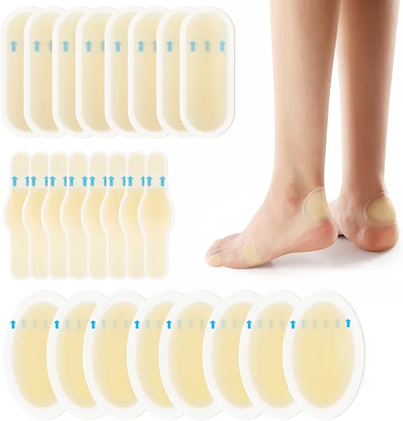 Gel Blister Bandages Blister Cushions - 24Pcs Water Resistant Hydrocolloid Bandages for Heel, Toe & Foot - Blister Pads for Prevention & Recovery - Variety Pack