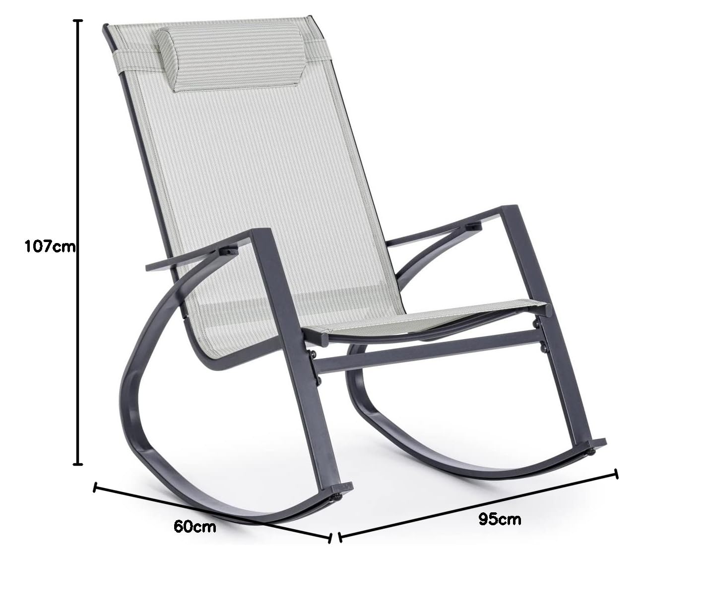 Yellowshop - DEMID poltrona giardino portico terrazza sedia a dondolo con poggiatesta cm 60x107xh95 Antracite Bianco Tortora (Antracite/Grigio chiaro)