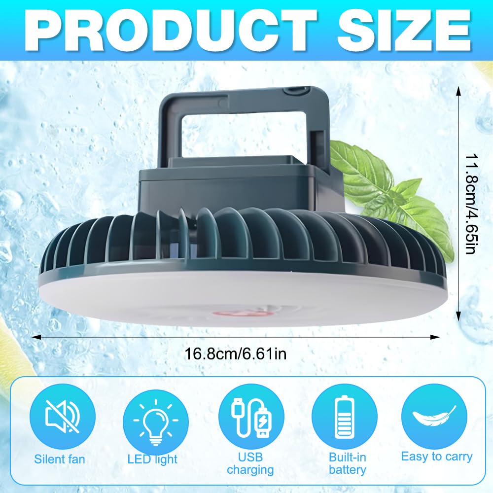 Tragbarer LED Campinglampe mit Ventilator, USB Aufladbar Camping Ventilator mit Licht, Magnetisch Zeltlampe Outdoor Camping, Camping Zubehör für Wandern Angeln Strand Wohnwagen Camper Auto