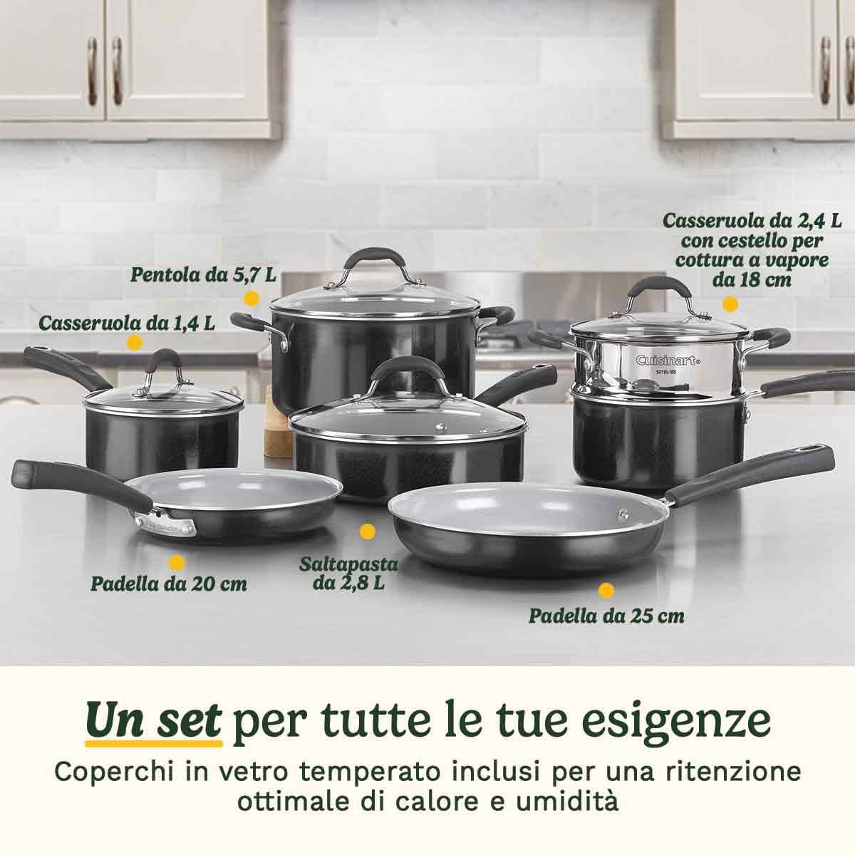 Cuisinart® Set di pentole antiaderenti Ceramica XT | Set da 11 pezzi di pentole e padelle | Rivestimento ceramico antiaderente rinforzato al titanio | Per tutti i piani cottura, inclusa l’induzione