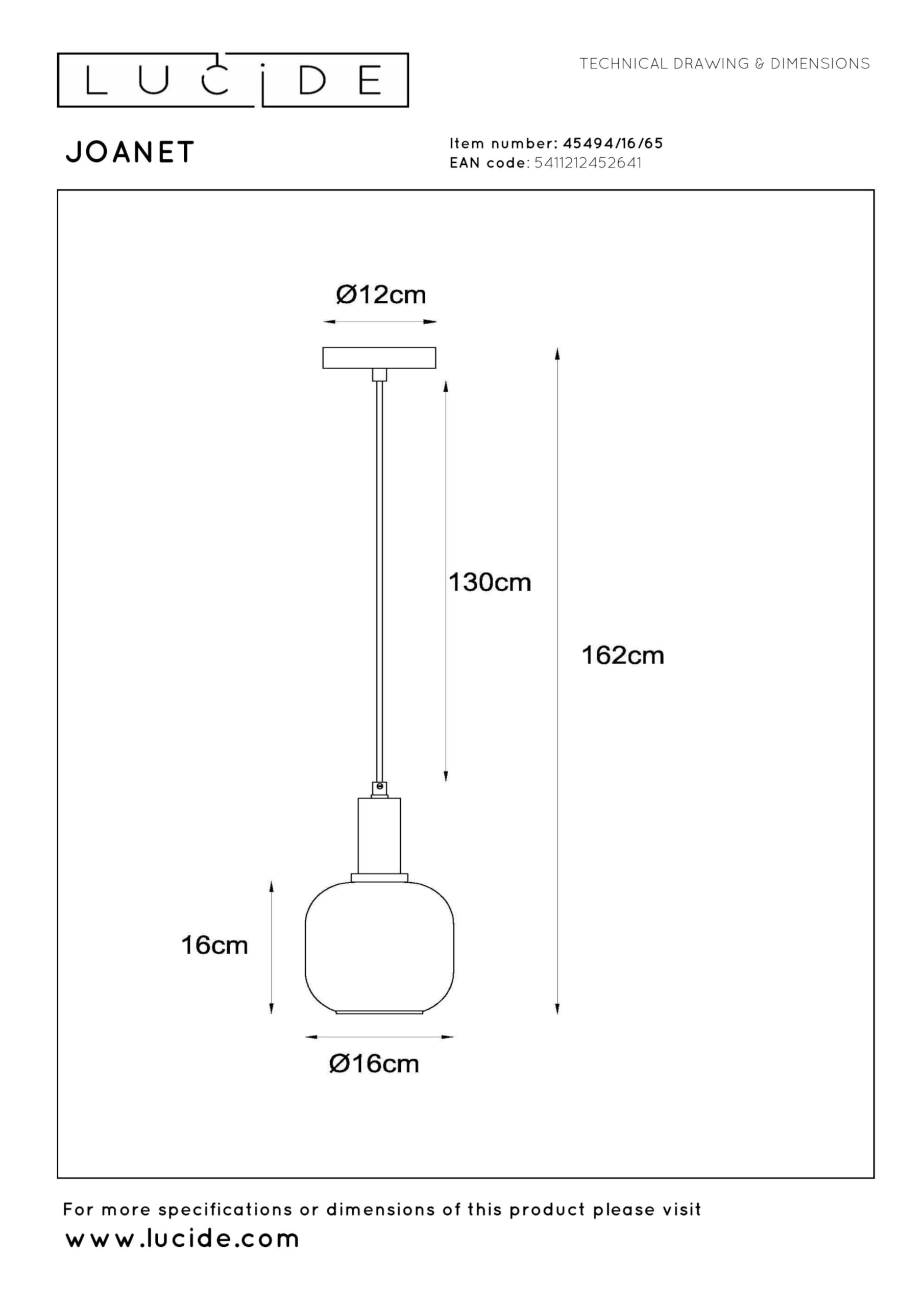 LUCIDE JOANET - Suspension - Ø 16 cm - 1xE27 - Fumé