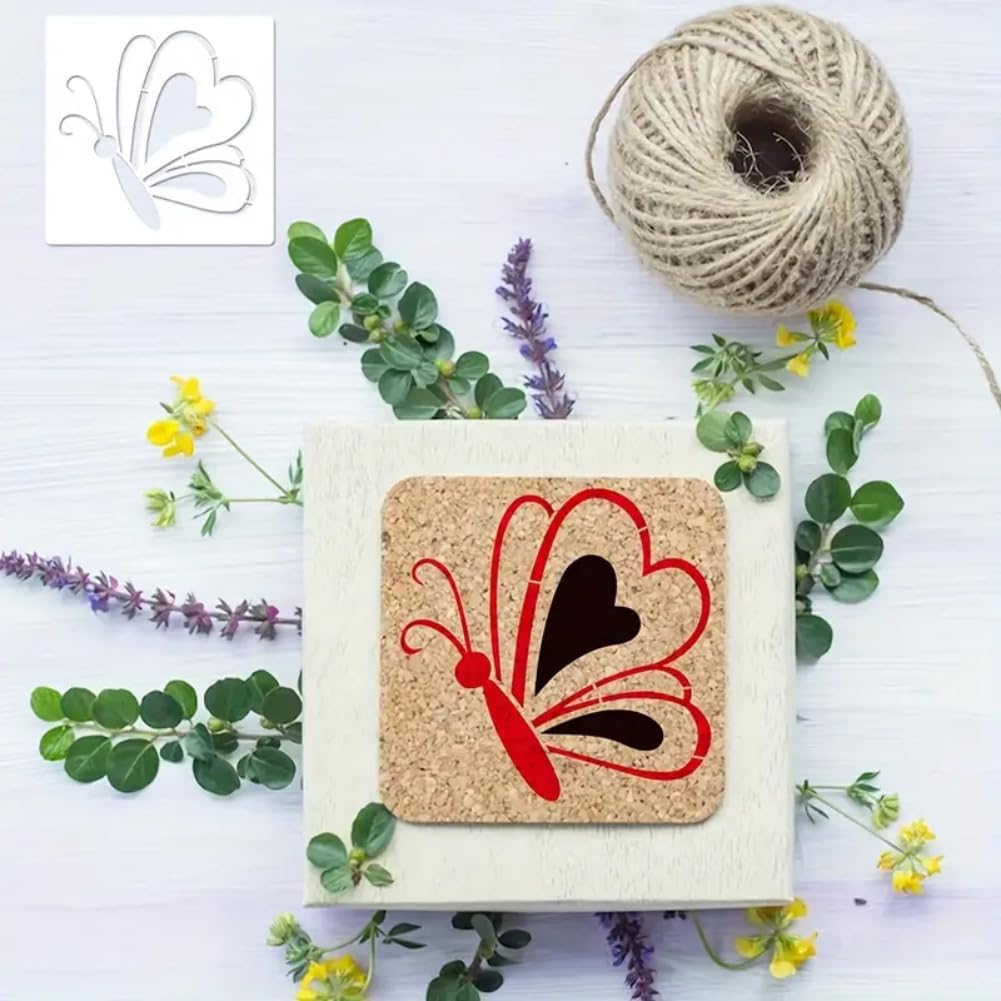 12-Pack Butterfly Reusable Stencils, Dreamy & Heart Patterns Drawing Templates for Painting on Wood, Wall, Canvas, DIY Crafts & Baking Decor - 15x15cm Flexible PET Stencils