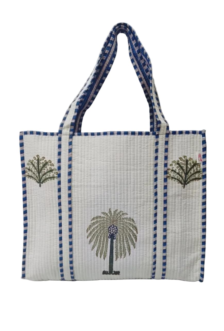 Cotton Quilted Tote Bag Block Printed Bag with Long Handle for Male & Female Bag For Shopping Picnic Office College Eco-Friendly for Daily Uses Size – 17 * 18 * 6