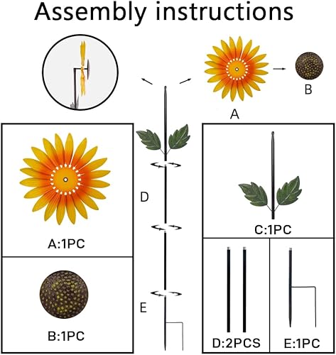 Miniatura 45 de Molinillos de viento para exteriores, molinetes de jardín de flores de metal, esculturas de viento de jardín y molinillos para decoración de patio
