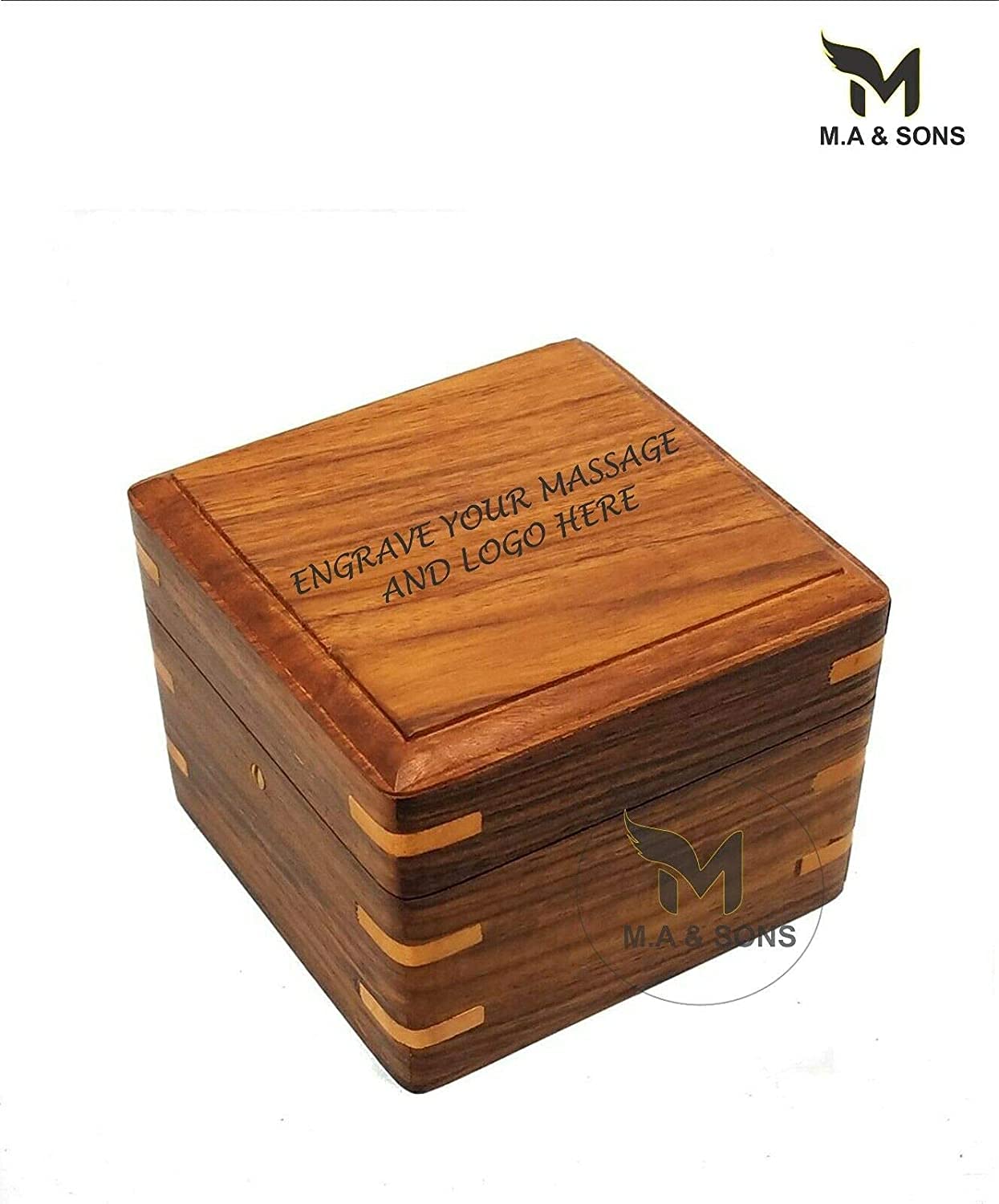 M.A & SONS Personalized Vintage Brass Marine Gimbal Compass Boxed Wood Ship Boat Compass