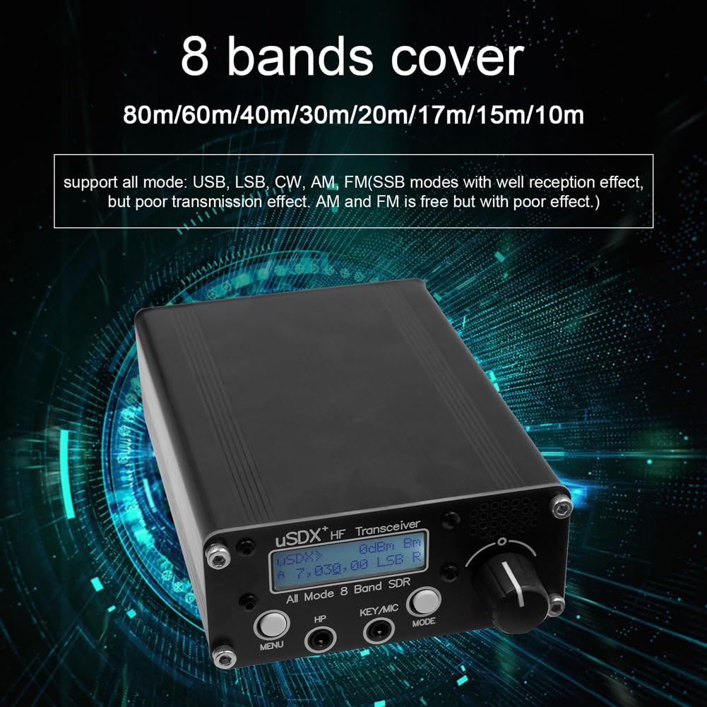 Bamberg USDR USDX+Plus V2 Ricetrasmettitore SDR A 8 Bande HF SSB QRP LCD con Display Altoparlante Microfono Ricetrasmettitore HF con Spina UE Facile da Installare Facile da Usare